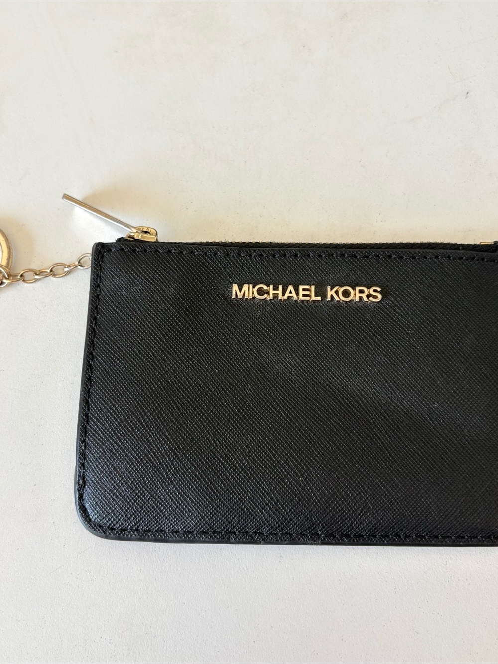 Michael Kors Jet Set Small Zip Black Leather Wallet Coin Pouch Card Holder 5x3.5